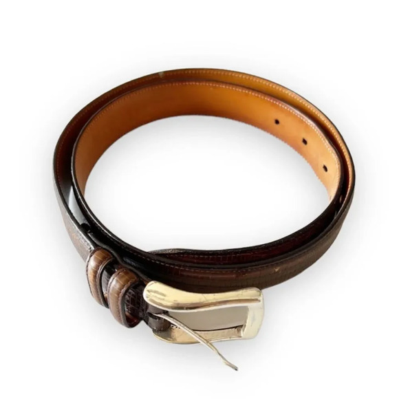 Trafalgar Vintage Leather Belt Embossed Dark Brown Italian‎ Calfskin Norwalk CT - Picture 1 of 9